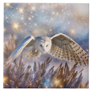 White Owl Mystical Magical Fantasy in Flight Tile