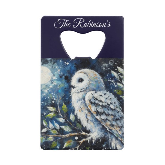White Owl On Branch in Moonlight Personalised (Front)