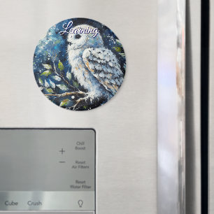 White Owl On Branch in Moonlight Personalised Magnet
