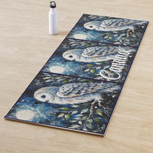 White Owl On Branch in Moonlight Personalised Yoga Mat