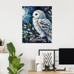 White Owl On Branch Moonlight Personalized Paper Poster