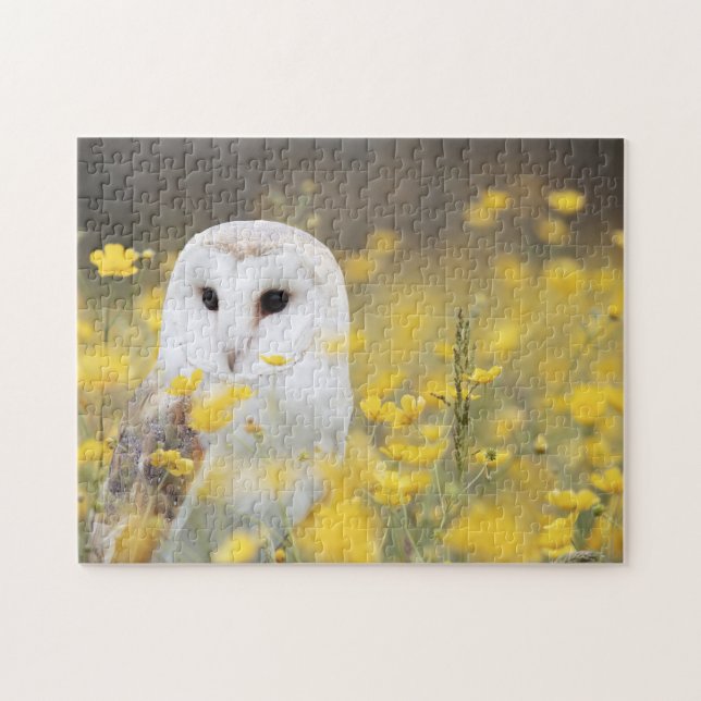 White Owl with Wildflowers Jigsaw Puzzle (Horizontal)