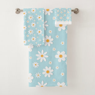 white ox eye daisy flower seamless pattern bath towel set