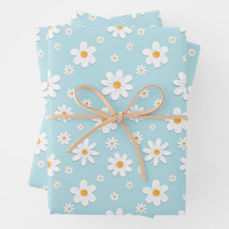 white ox eye daisy flower seamless pattern wrapping paper sheet