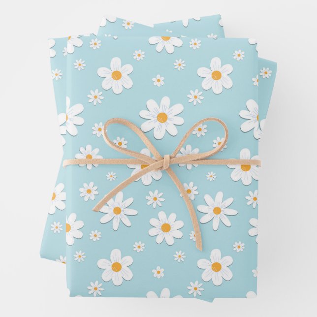 white ox eye daisy flower seamless pattern wrapping paper sheet (In situ)
