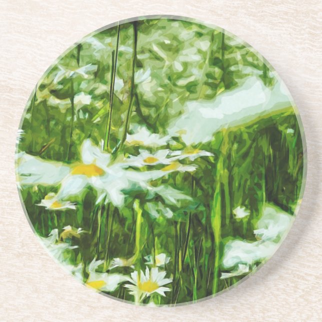White Oxeye Daisy Abstract Floral Coaster (Front)