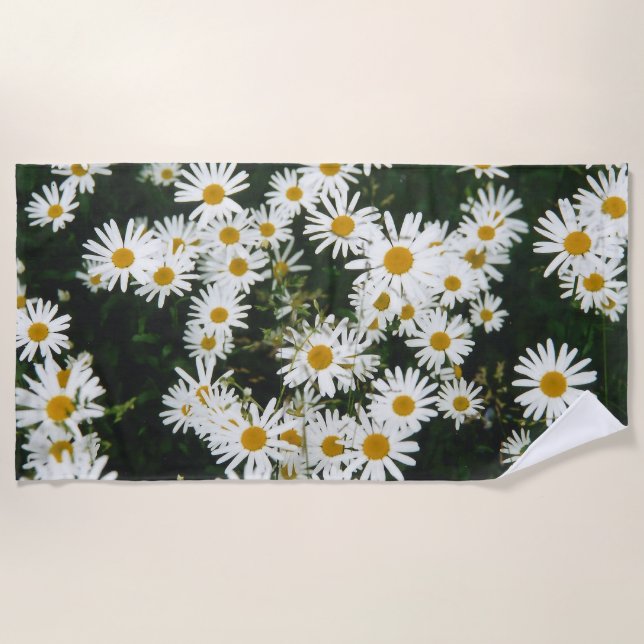 White Oxeye Daisy, Moon Daisy Meadow Beach Towel (Front)