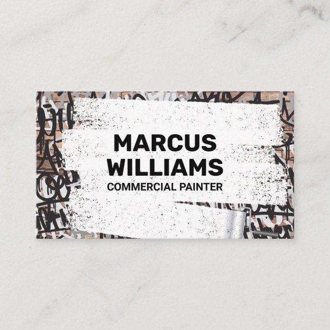 White Paint Over Graffiti Brick Wall Business Card (Front)
