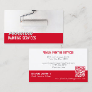 White Paint Roller Paint Services Red Strip Business Card