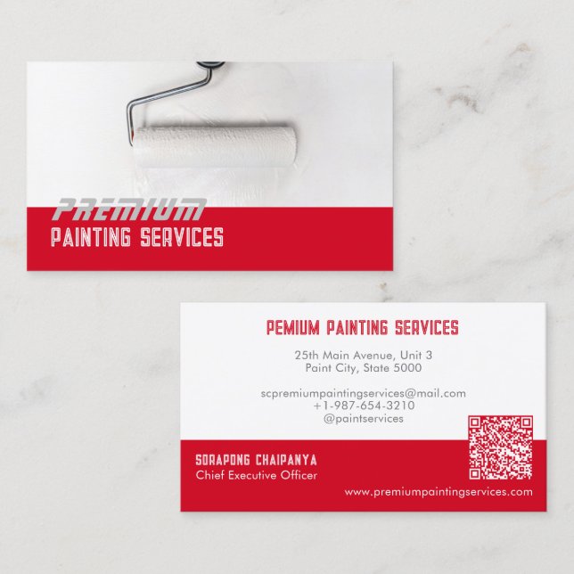 White Paint Roller Paint Services Red Strip Business Card (Front/Back)