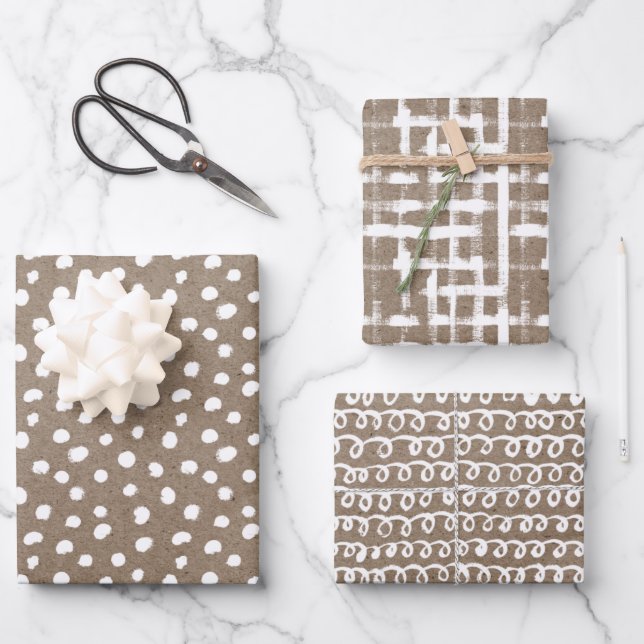 White Paint Rustic Kraft Simple Elegant Christmas Wrapping Paper Sheet (Front)