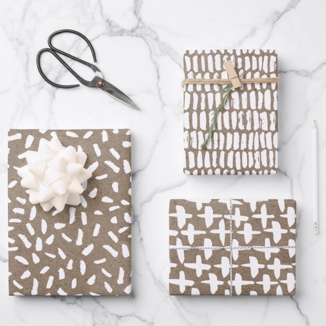 White Paint Rustic Kraft Simple Elegant Christmas  Wrapping Paper Sheet (Front)