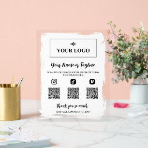 White Paint Your Logo Social Media Payment Acrylic Sign