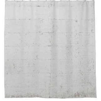 White painted concrete wall concrete shower curtain