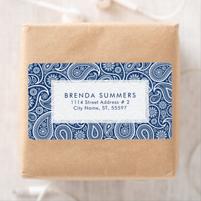 White Paisley Custom Navy Blue Background (Insitu)