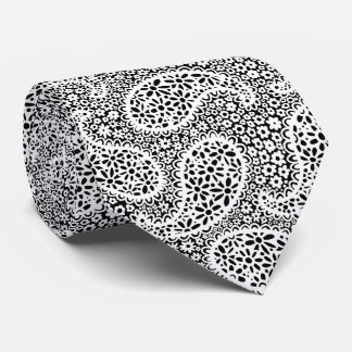 White Paisley Daisy Pattern Tie