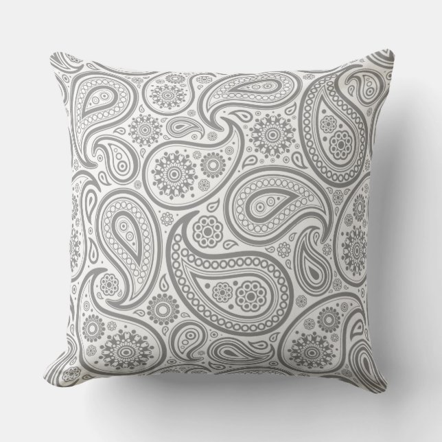 White Paisley On Grey Background Cushion (Front)