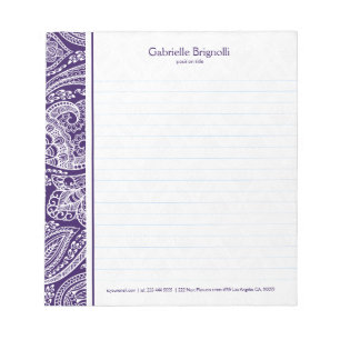 White paisley on purple notepad