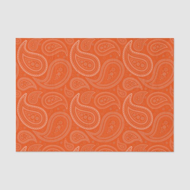 White Paisley Pattern on Bright Orange Tissue Paper (Front)