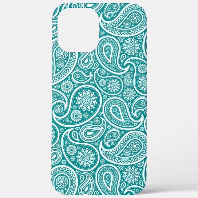 White paisley pattern on turquoise blue background Case-Mate iPhone case (Back)