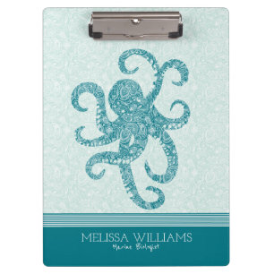 White Paisley & Turquoise Green Octopus Clipboard