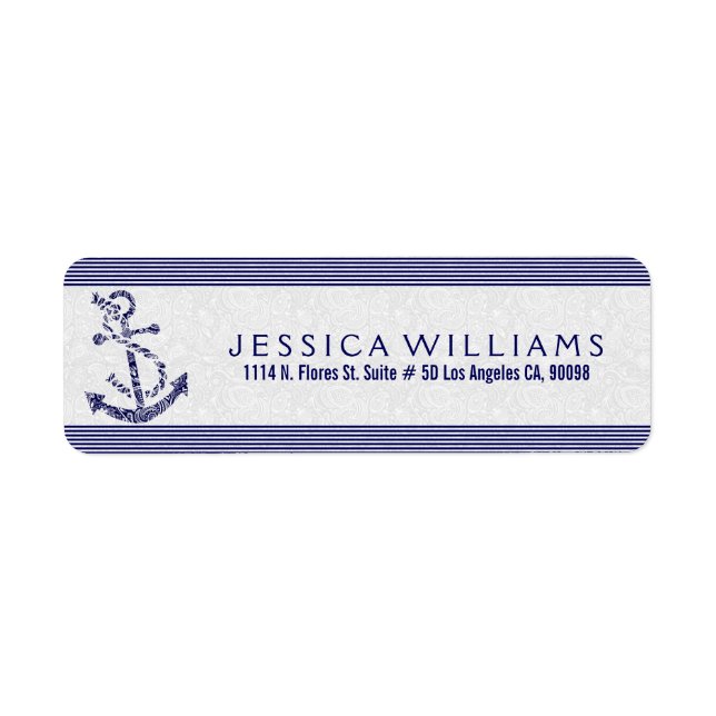 White Paisley With Navy Blue Nautical Anchor (Front)