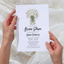 White Palette Ranunculus Mason Jar Bridal Shower