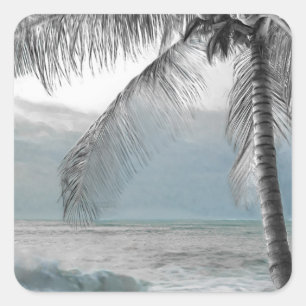 White Palm Coconut Tree Elegant Beach Wedding Square Sticker