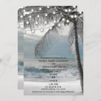 White Palm Coconut Tree & Lights Beach Wedding
