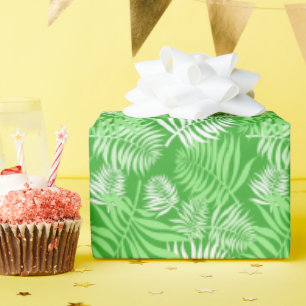 White Palm Frond on Green Wrapping Paper