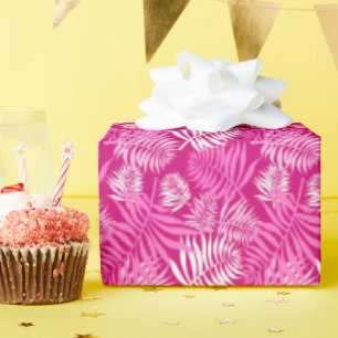 White Palm Frond on Pink Wrapping Paper