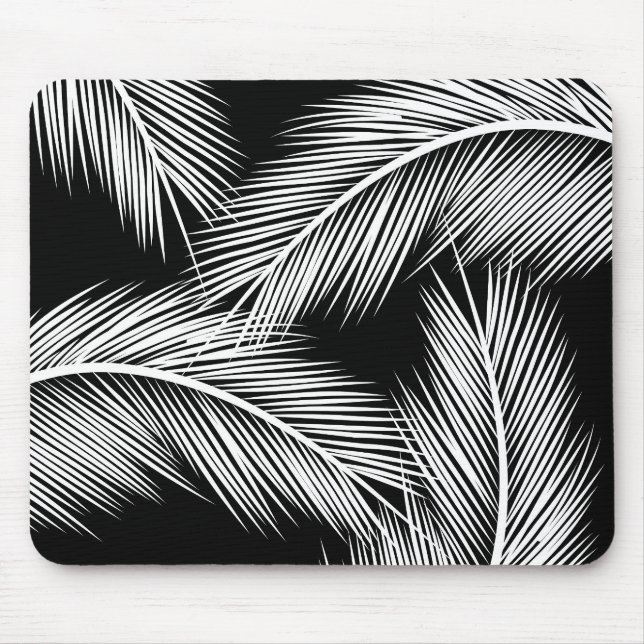 White palm leaves on black colour background mouse mat (Front)