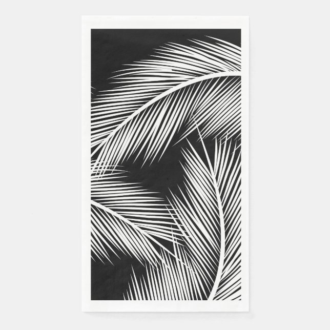 White palm leaves on black colour background napkin (Front)