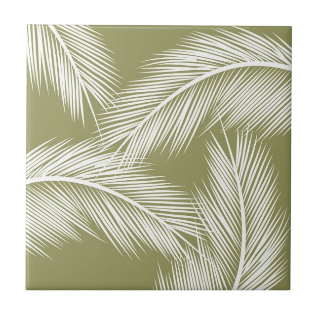 White palm leaves on green colour background tile (Front)