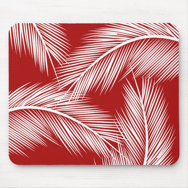 White palm leaves on red colour background mouse mat (Front)
