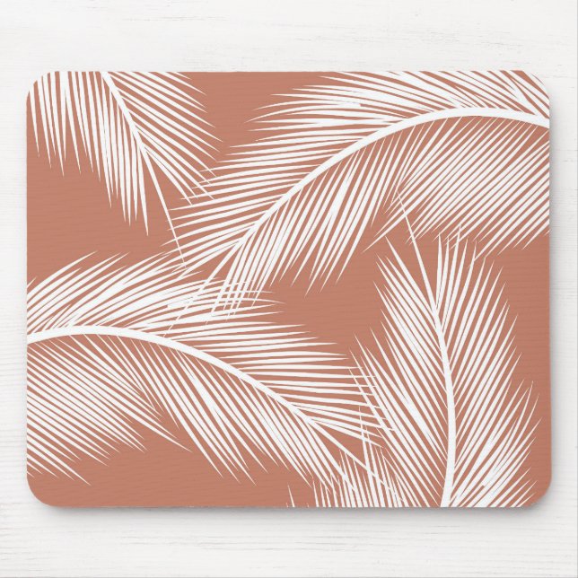 White palm leaves on terracotta colour background mouse mat (Front)