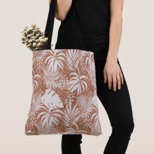White Palm Leaves Rose Taupe  Tote Bag