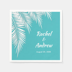 White Palm on Turquoise Party Napkins