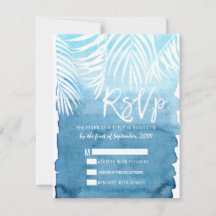 White Palm Tree Fronds Blue Watercolor