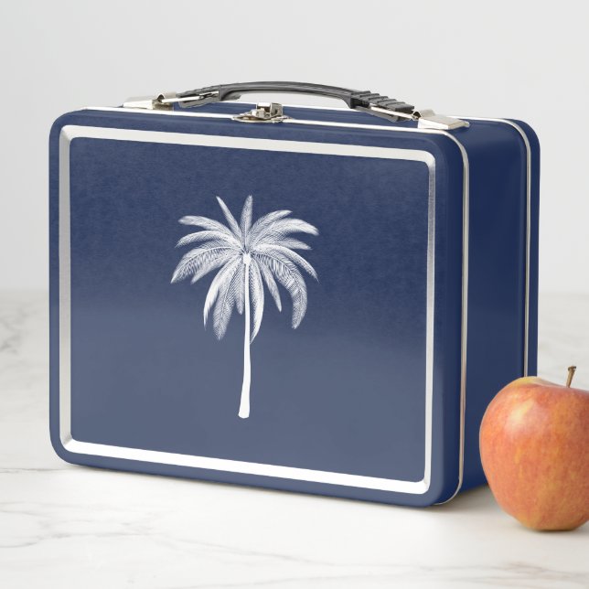 White Palm Tree on Blue Lunch Box (In Situ)