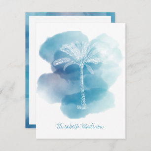 White Palm Tree on Blue Watercolor Personalised Card