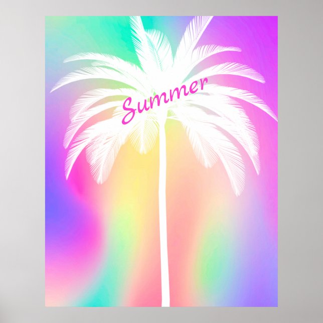 White Palm Tree Tropical Colourful Summer Poster (Front)