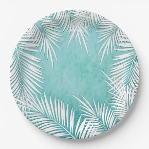 White Palms on Turquoise Ocean Tropical Plates