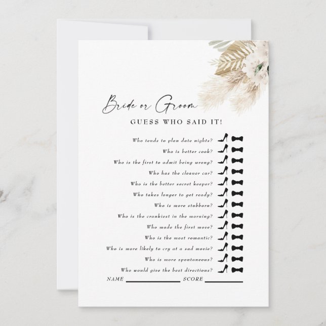 White Pampas Guess Who Said It Shower Game Invitation (Front)