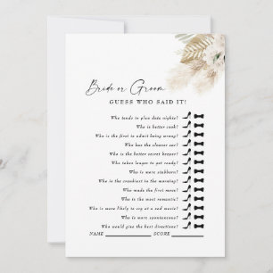 White Pampas Guess Who Said It Shower Game Invitation