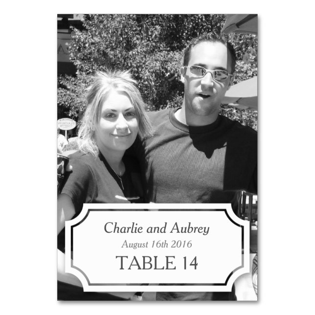 White Panel Personalised Wedding Photo Table Card (Front)