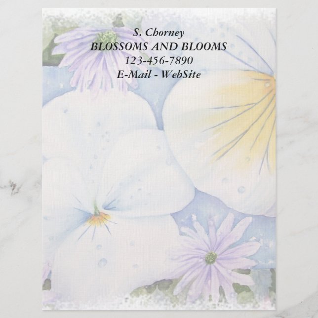 WHITE PANSIES CUSTOMIZABLE LETTERHEAD (Front)