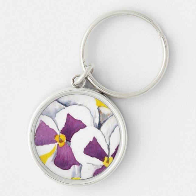 "White Pansy" Floral Keychain (Front)