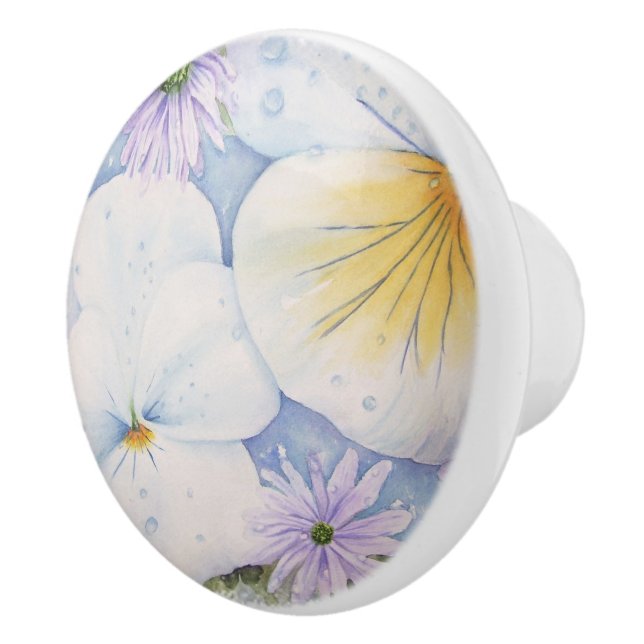 WHITE PANSY PARTY CERAMIC KNOB (Right)