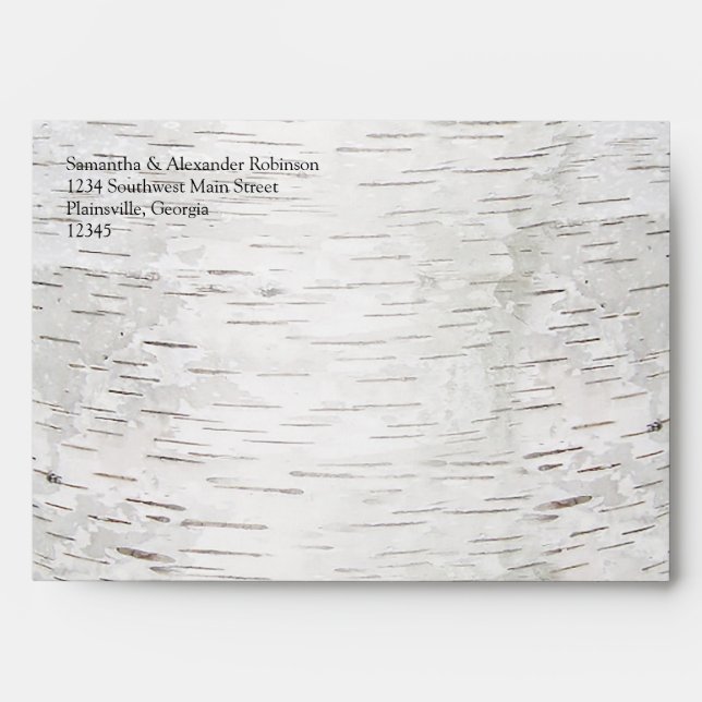 White Paper Birch Tree Bark Rustic Wood Wedding Envelopes (Front)
